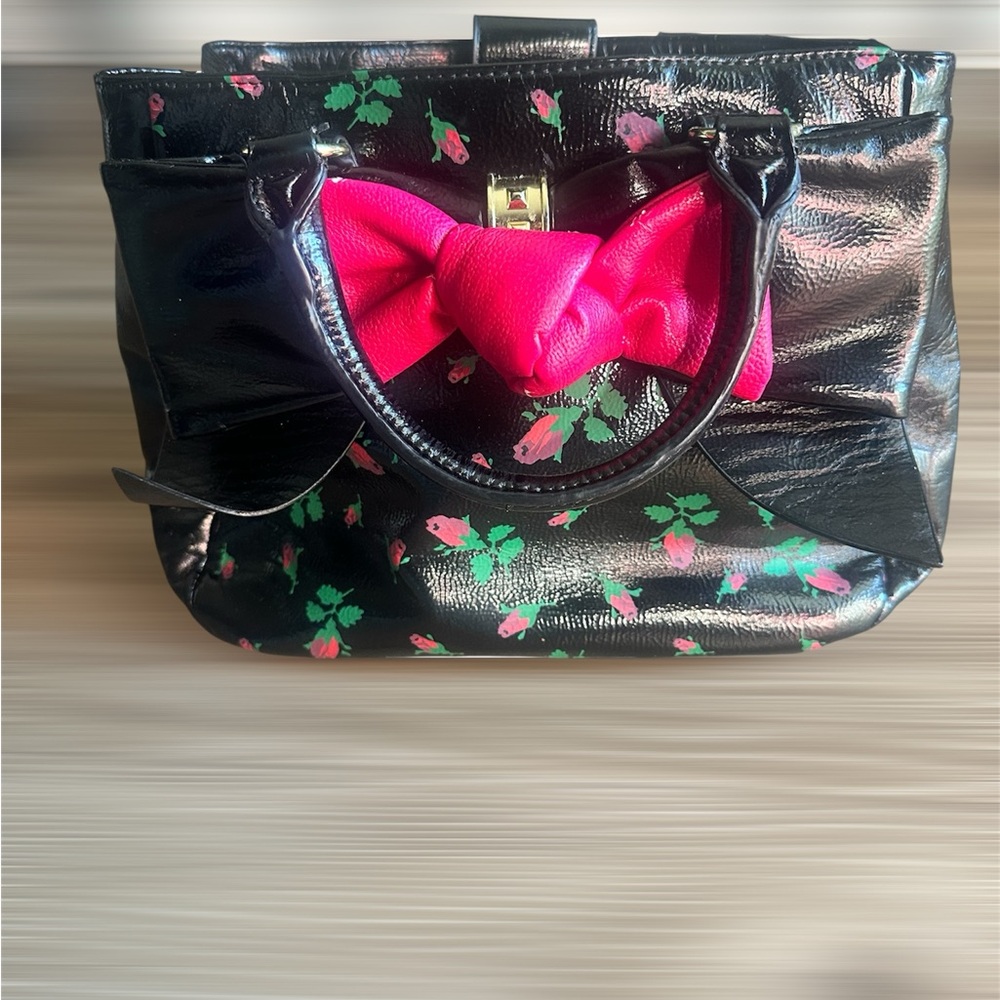 Betsey Johnson Black Crossbody Bag with Pink Bow